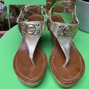 TOMMY HILFIGER Gold Cork Wedge Sandals Sz 6M